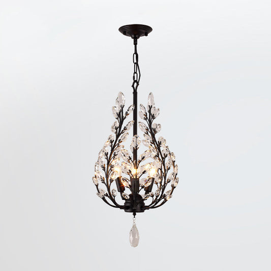 Rustic Laurel Chandelier - 4-Light Crystal Pendant In Black