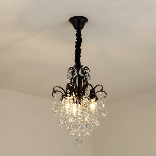 Metal Drop Pendant Chandelier With Crystal Draping - Traditional Branch Design Black / 12.5