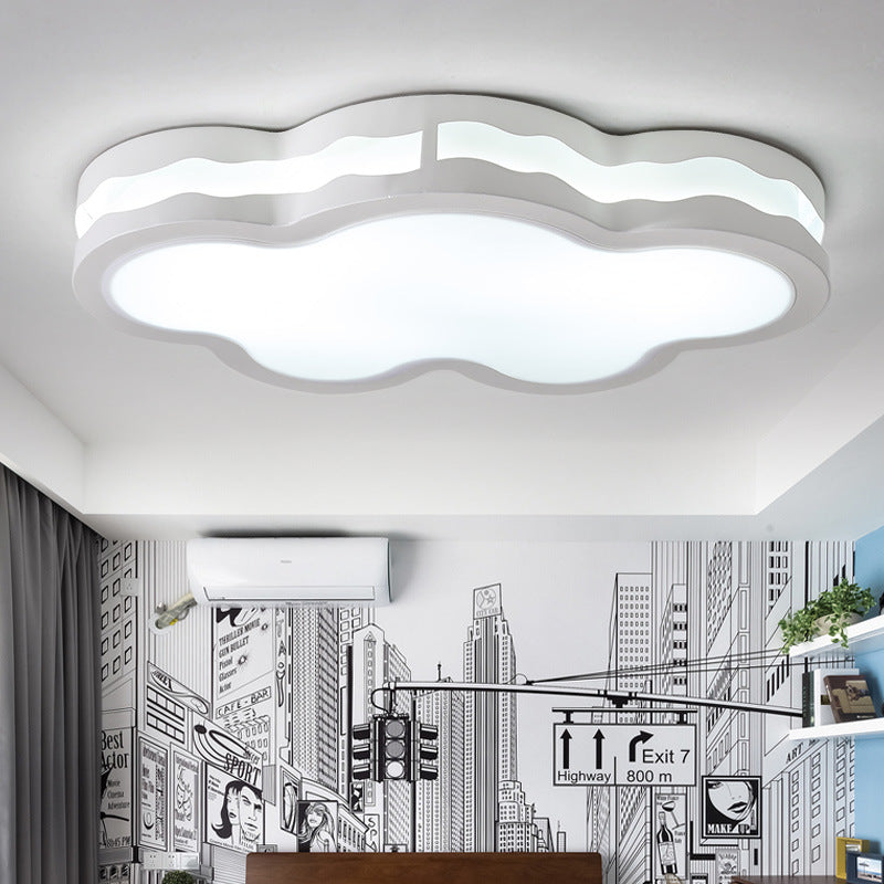 Cartoon Clouds Flush Mount Light - White Acrylic Ceiling Fixture for Children's Room