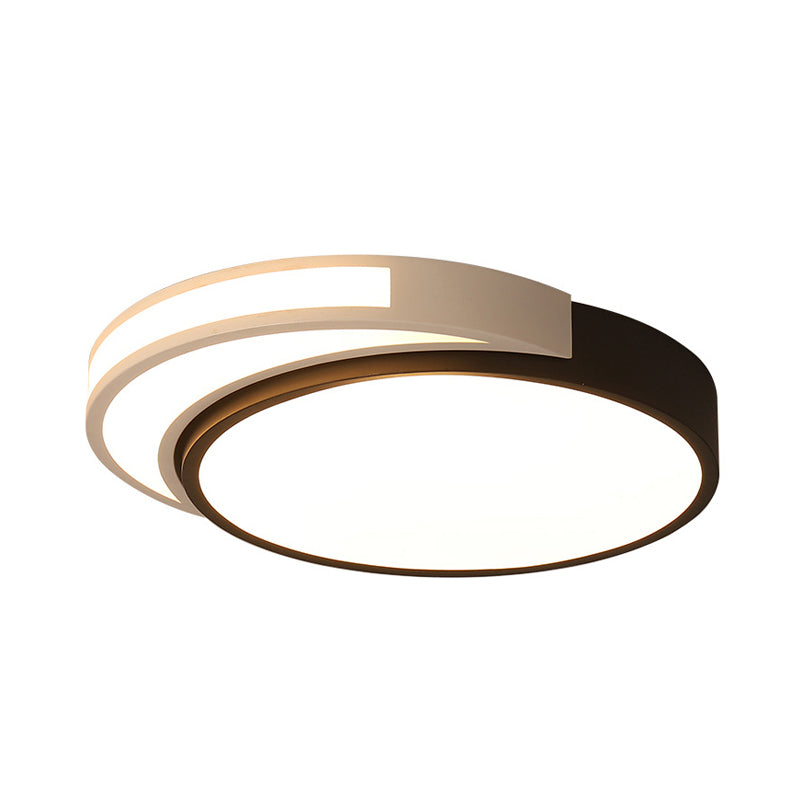 Circle Flush Mount LED Ceiling Light in Modern Black and White Acrylic Design for Bedroom