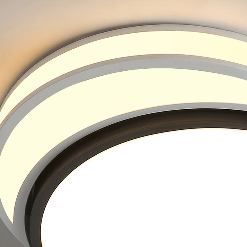 Circle Flush Mount LED Ceiling Light in Modern Black and White Acrylic Design for Bedroom