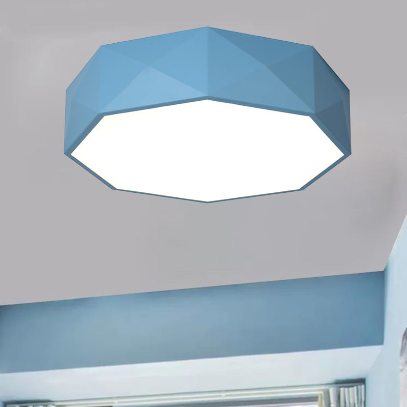 16/20 Dia Hexagon Macaron Acrylic Led Flush Mount Light For Girls Bedroom - Pink/Yellow/Blue/Green