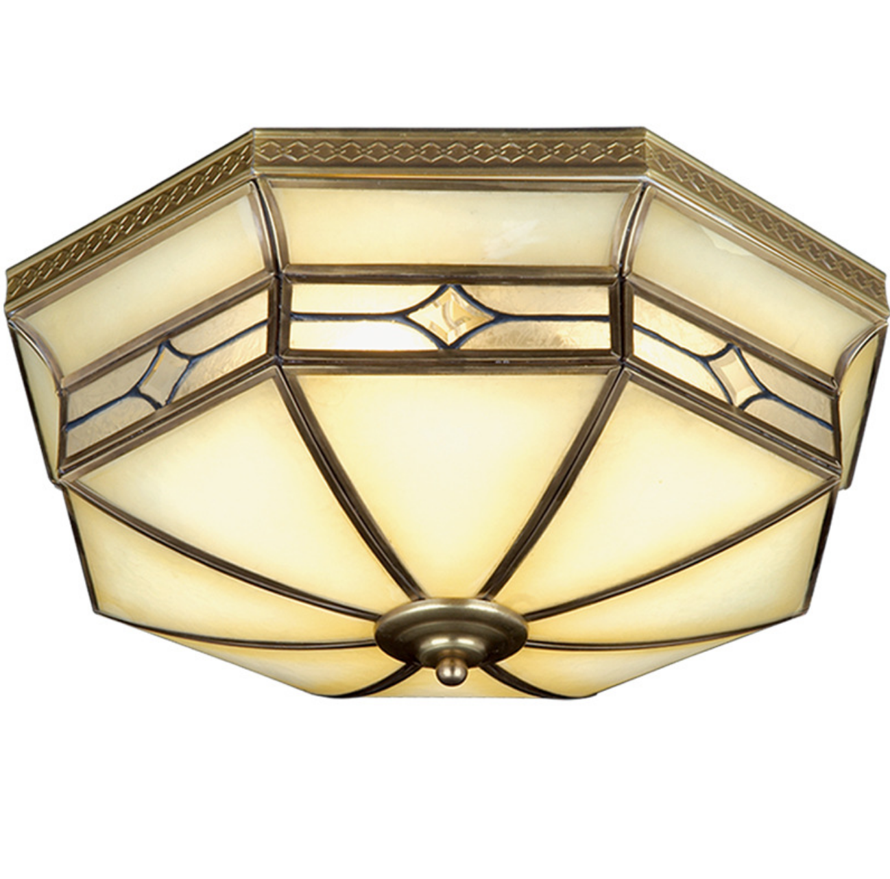 Tradition Textured Glass Octagon Flush Mount Ceiling Light Fixture: Brass 4 Bulbs Bedroom
