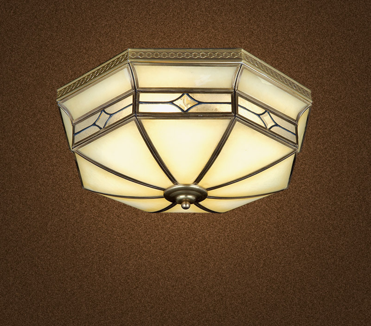 Tradition Textured Glass Octagon Flush Mount Ceiling Light Fixture: Brass, 4 Bulbs, Bedroom