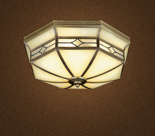 Tradition Textured Glass Octagon Flush Mount Ceiling Light Fixture: Brass, 4 Bulbs, Bedroom