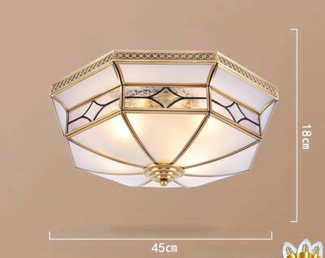 Tradition Textured Glass Octagon Flush Mount Ceiling Light Fixture: Brass 4 Bulbs Bedroom