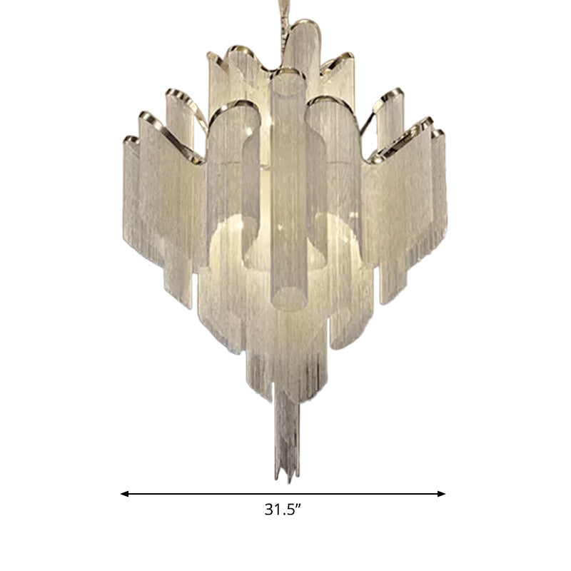 Modern LED Bedroom Chandelier: Silver Pendant Lamp with Tiered Tassel Aluminum Shade