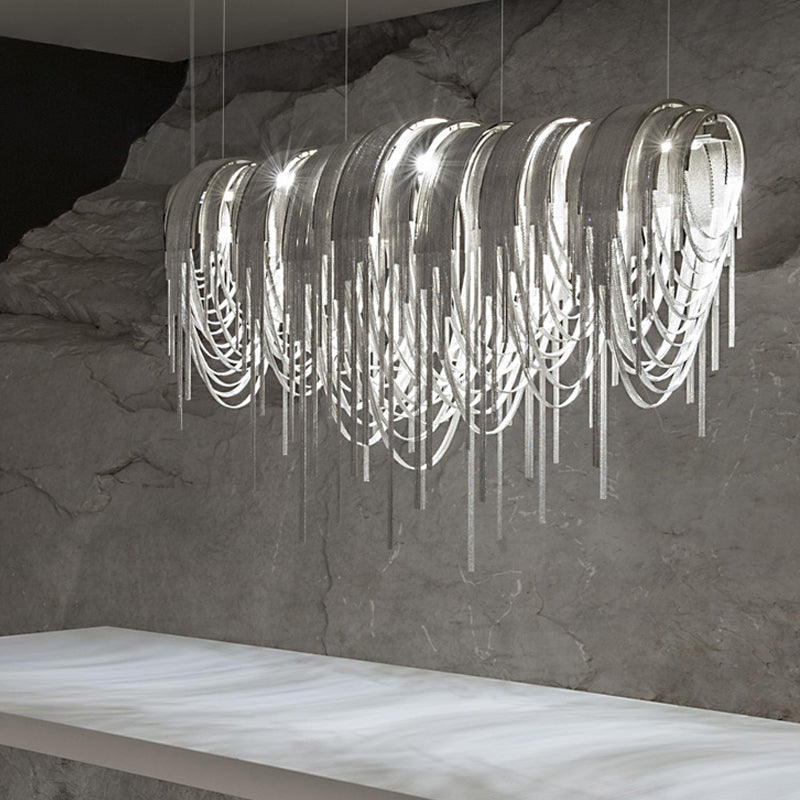 Contemporary LED Aluminum Chainmail Chandelier Pendant Light for Living Room