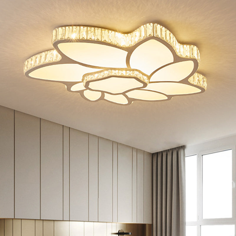 Flower Acrylic Shade Led Ceiling Light - Clear Crystal Flush Mount For Minimalist Living Room
