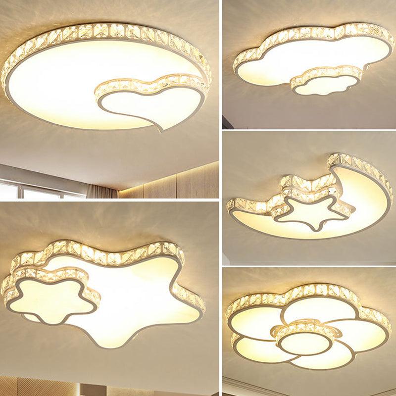 Modern Led Acrylic Flush Mount Ceiling Lamp With Clear Crystal Edge For Bedroom
