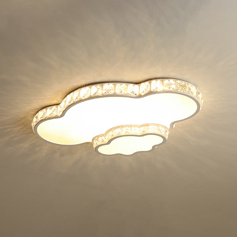 Modern Led Acrylic Flush Mount Ceiling Lamp With Clear Crystal Edge For Bedroom