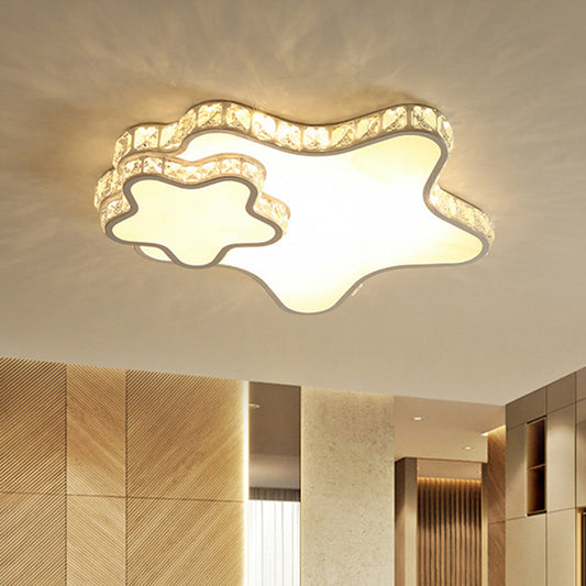 Modern LED Acrylic Flush Mount Ceiling Lamp with Clear Crystal Edge for Bedroom