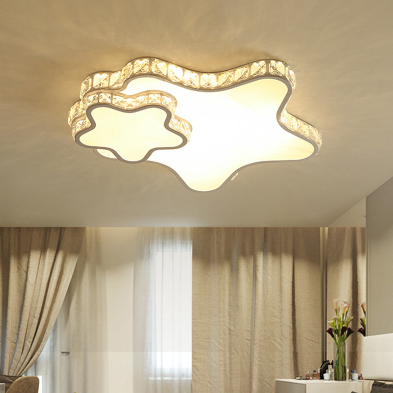 Modern Led Acrylic Flush Mount Ceiling Lamp With Clear Crystal Edge For Bedroom