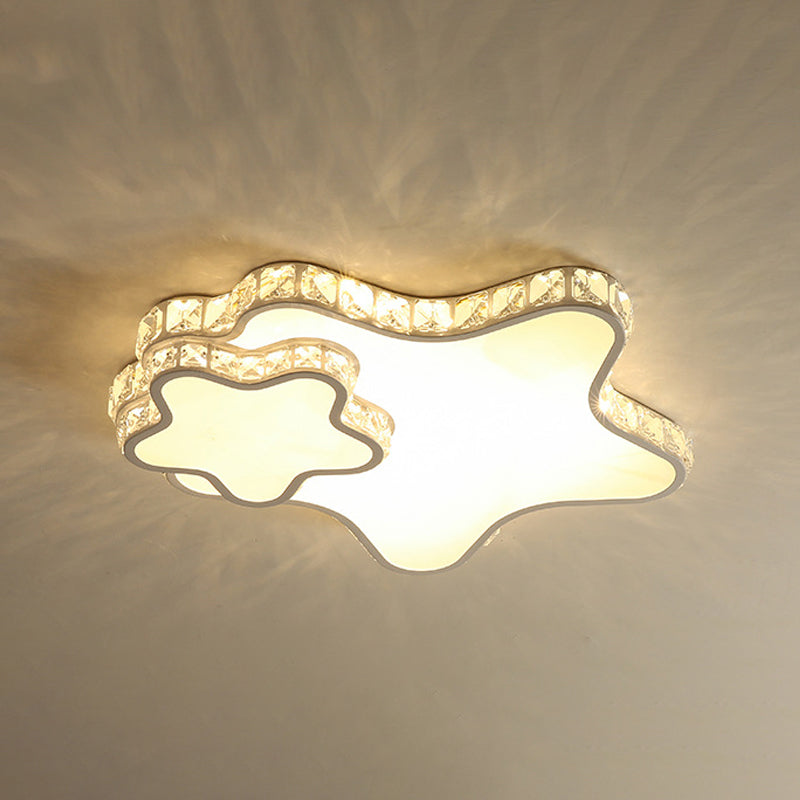 Modern Led Acrylic Flush Mount Ceiling Lamp With Clear Crystal Edge For Bedroom
