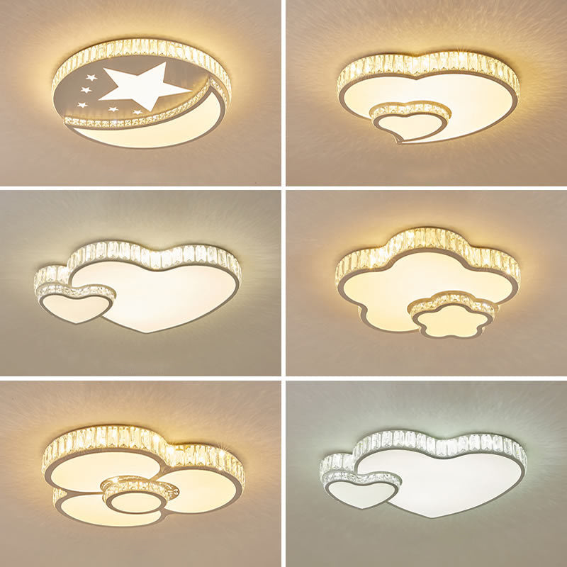 Modern Acrylic LED Flush Mount Ceiling Light with Crystal Trim - Perfect for Bedrooms