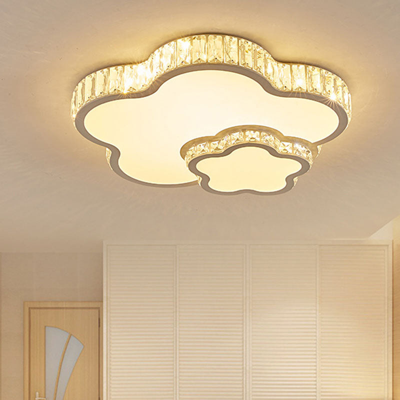 Modern Acrylic LED Flush Mount Ceiling Light with Crystal Trim - Perfect for Bedrooms