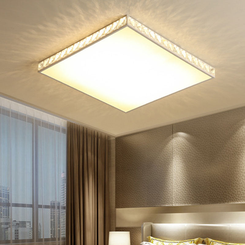 White Crystal LED Ceiling Lamp with Geometry Acrylic Shade - Bedroom Flush Mount Fixture