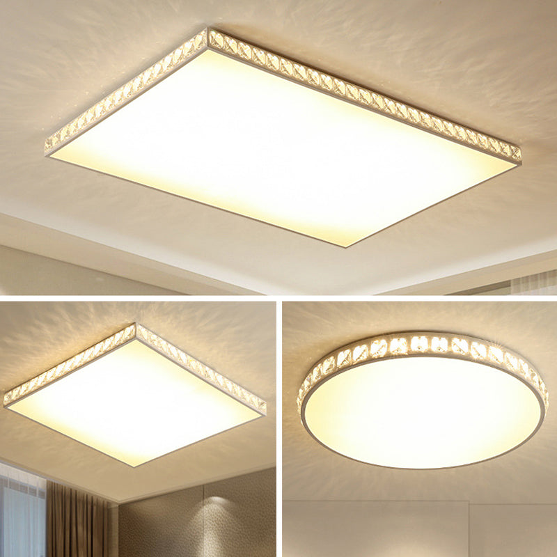 White Crystal Led Ceiling Lamp With Geometry Acrylic Shade - Bedroom Flush Mount Fixture