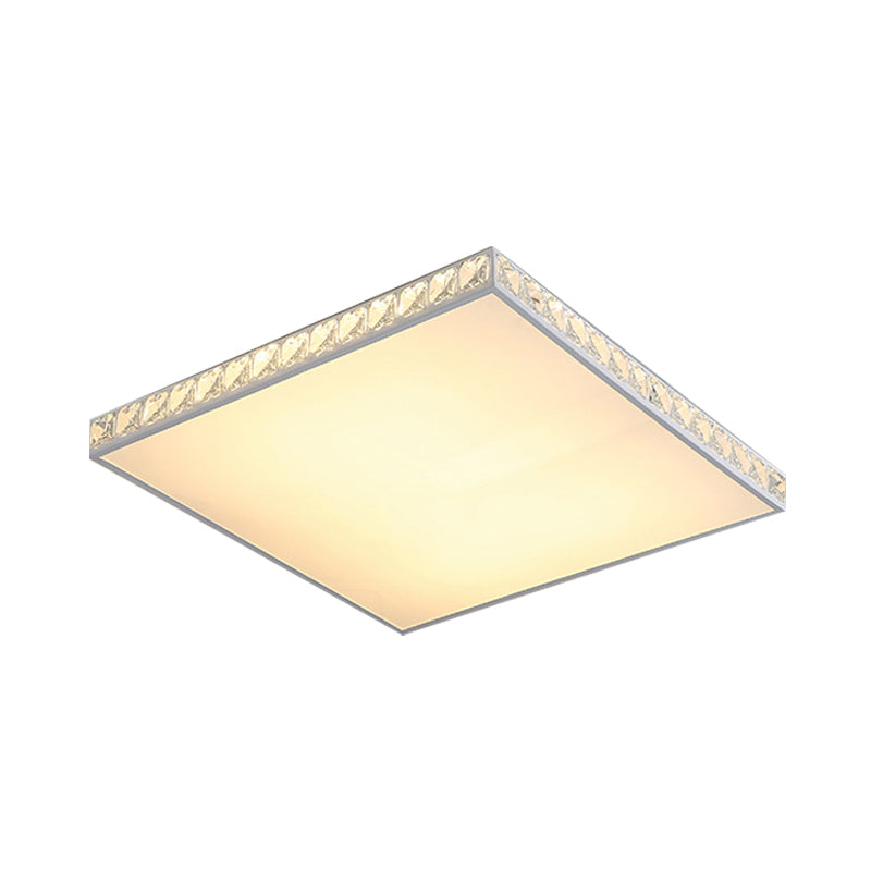 White Crystal Led Ceiling Lamp With Geometry Acrylic Shade - Bedroom Flush Mount Fixture