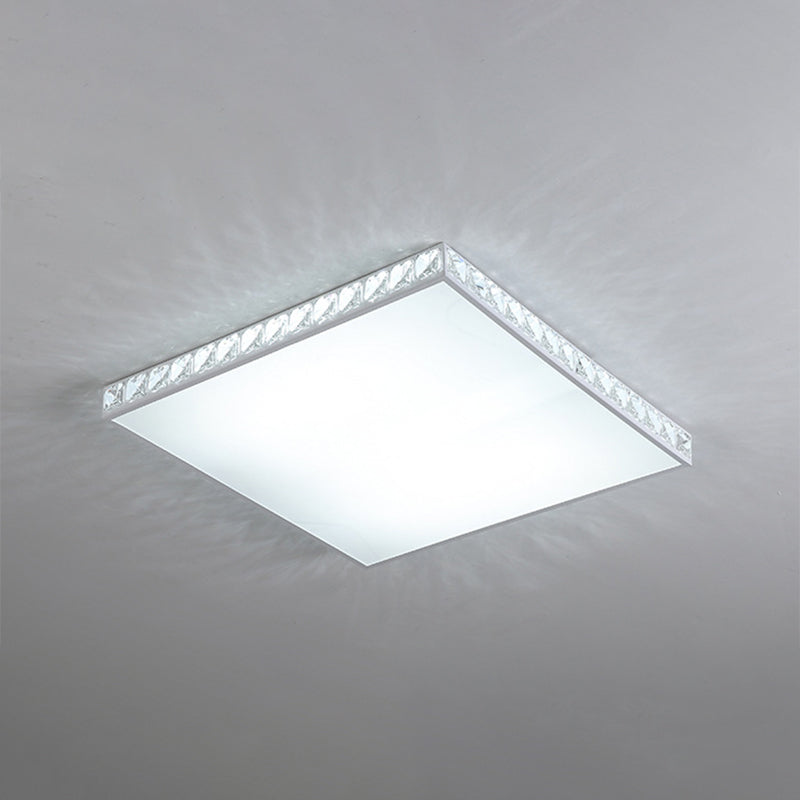 White Crystal Led Ceiling Lamp With Geometry Acrylic Shade - Bedroom Flush Mount Fixture