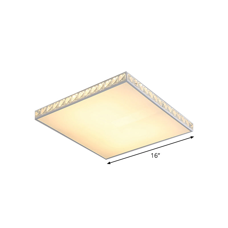 White Crystal Led Ceiling Lamp With Geometry Acrylic Shade - Bedroom Flush Mount Fixture