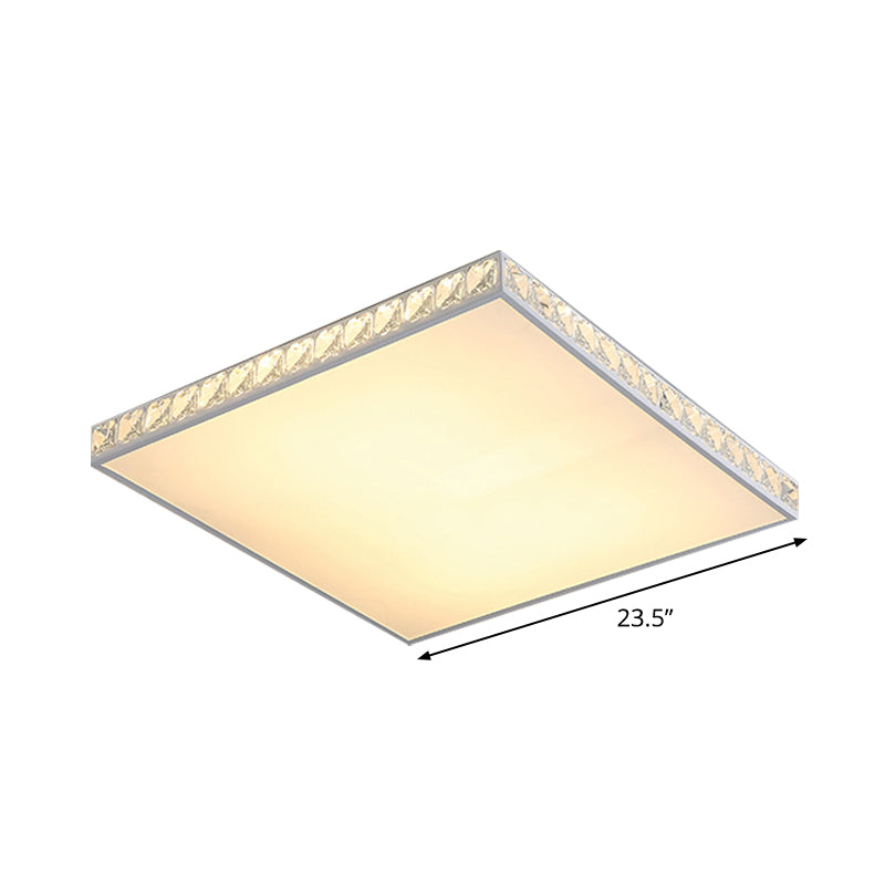 White Crystal Led Ceiling Lamp With Geometry Acrylic Shade - Bedroom Flush Mount Fixture