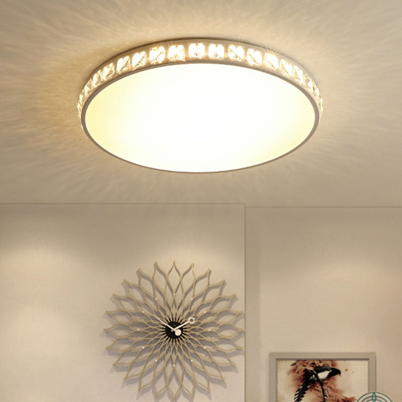 White Crystal LED Ceiling Lamp with Geometry Acrylic Shade - Bedroom Flush Mount Fixture