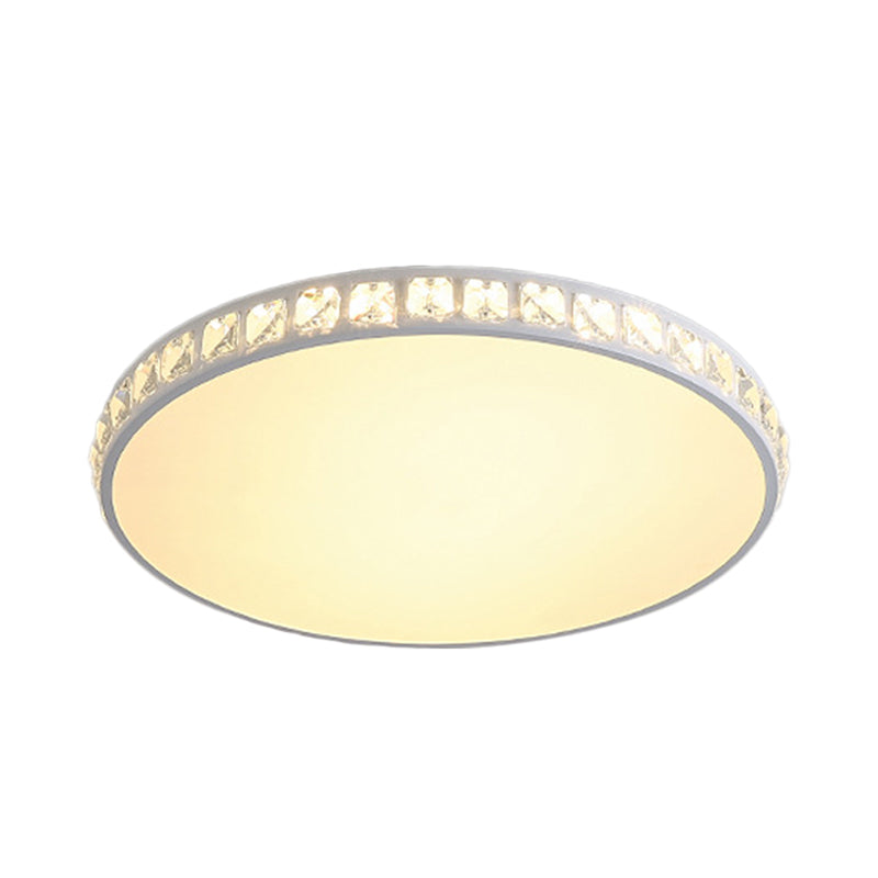 White Crystal LED Ceiling Lamp with Geometry Acrylic Shade - Bedroom Flush Mount Fixture