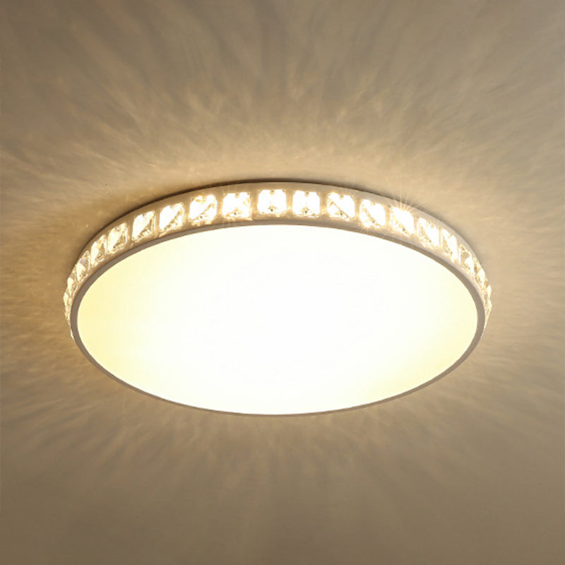 White Crystal LED Ceiling Lamp with Geometry Acrylic Shade - Bedroom Flush Mount Fixture
