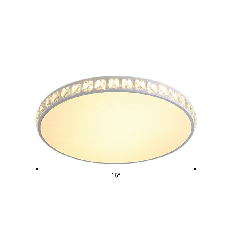 White Crystal LED Ceiling Lamp with Geometry Acrylic Shade - Bedroom Flush Mount Fixture