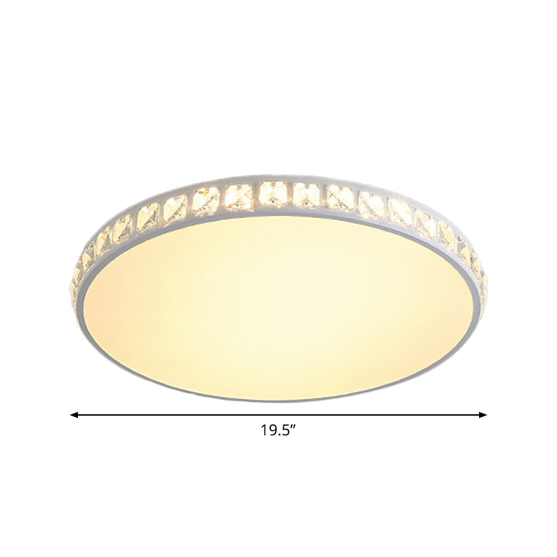 White Crystal Led Ceiling Lamp With Geometry Acrylic Shade - Bedroom Flush Mount Fixture