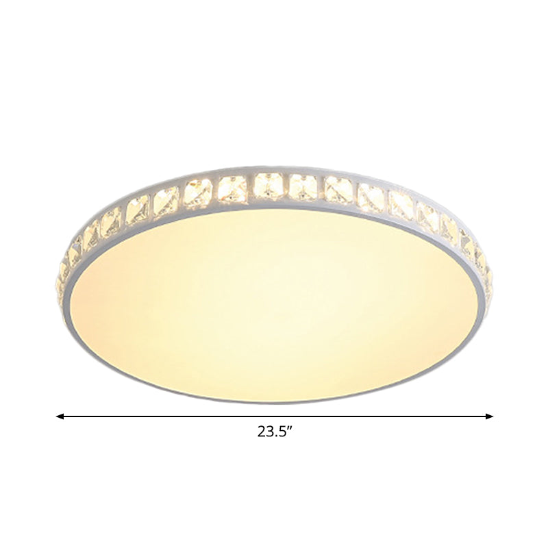 White Crystal Led Ceiling Lamp With Geometry Acrylic Shade - Bedroom Flush Mount Fixture