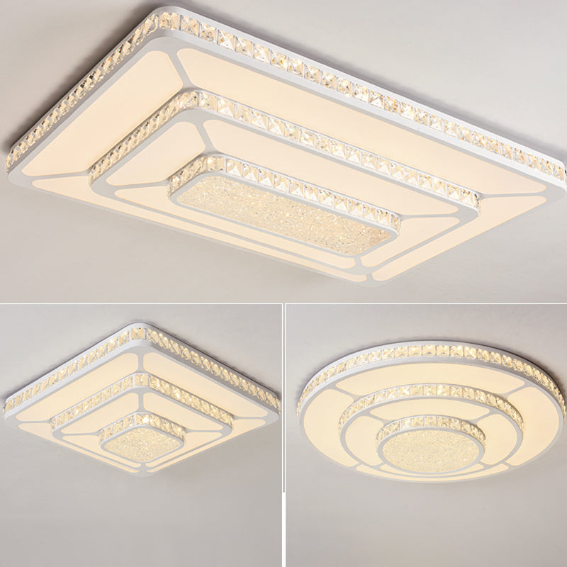 Modern LED Crystal Geometry Ceiling Lamp - White Flush Mount Light with 3-Tier Design