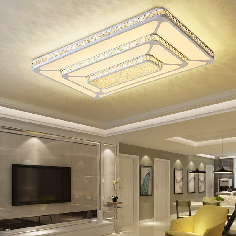 Modern LED Crystal Geometry Ceiling Lamp - White Flush Mount Light with 3-Tier Design