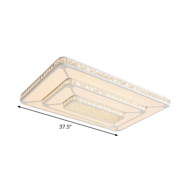 Modern LED Crystal Geometry Ceiling Lamp - White Flush Mount Light with 3-Tier Design