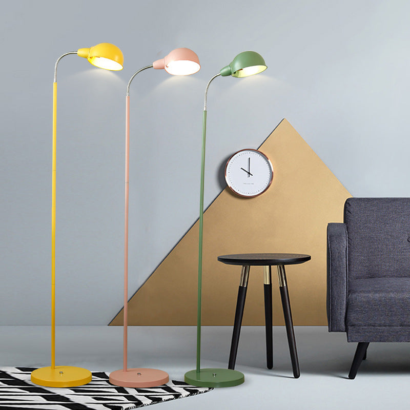 Contemporary Metal Dome Shade Floor Lamp With Flexible Gooseneck Arm