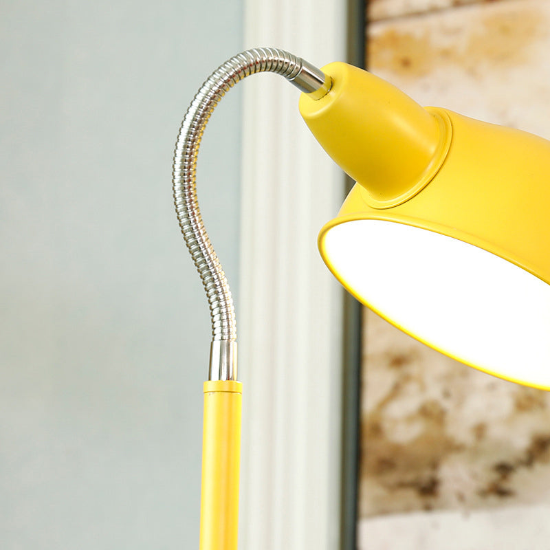 Contemporary Metal Dome Shade Floor Lamp With Flexible Gooseneck Arm