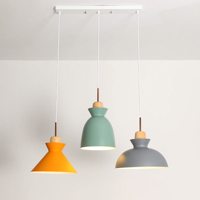 Assorted Wood Multi-Pendant Lighting Fixture - Simplicity 3-Head Metal Suspension for Dining Room