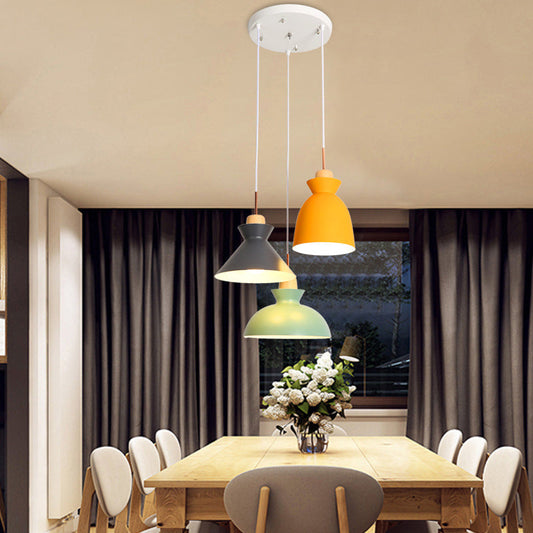 Assorted Wood Multi-Pendant Lighting Fixture - Simplicity 3-Head Metal Suspension for Dining Room