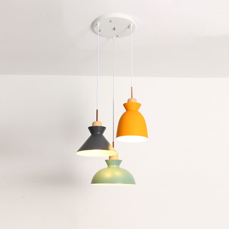Assorted Wood Multi-Pendant Lighting Fixture - Simplicity 3-Head Metal Suspension for Dining Room