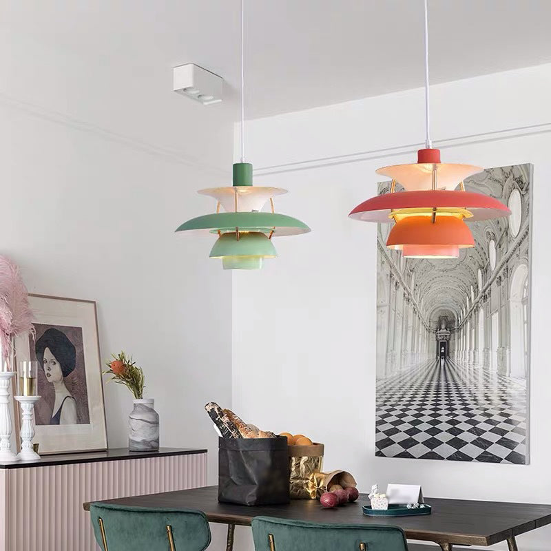 Simplicity Metal Pendulum Light for Dining Room Ceiling - Tiered Design with 1 Head Suspension