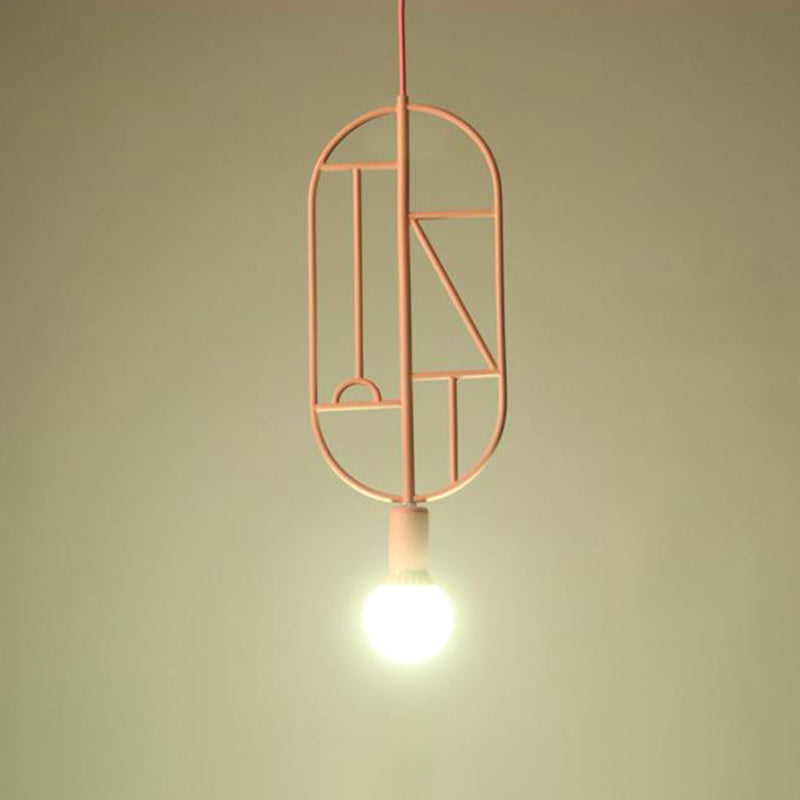 Sleek Geometric Frame Pendant Lamp With Metallic Finish - Modern 1-Head Bedroom Light Fixture Pink /