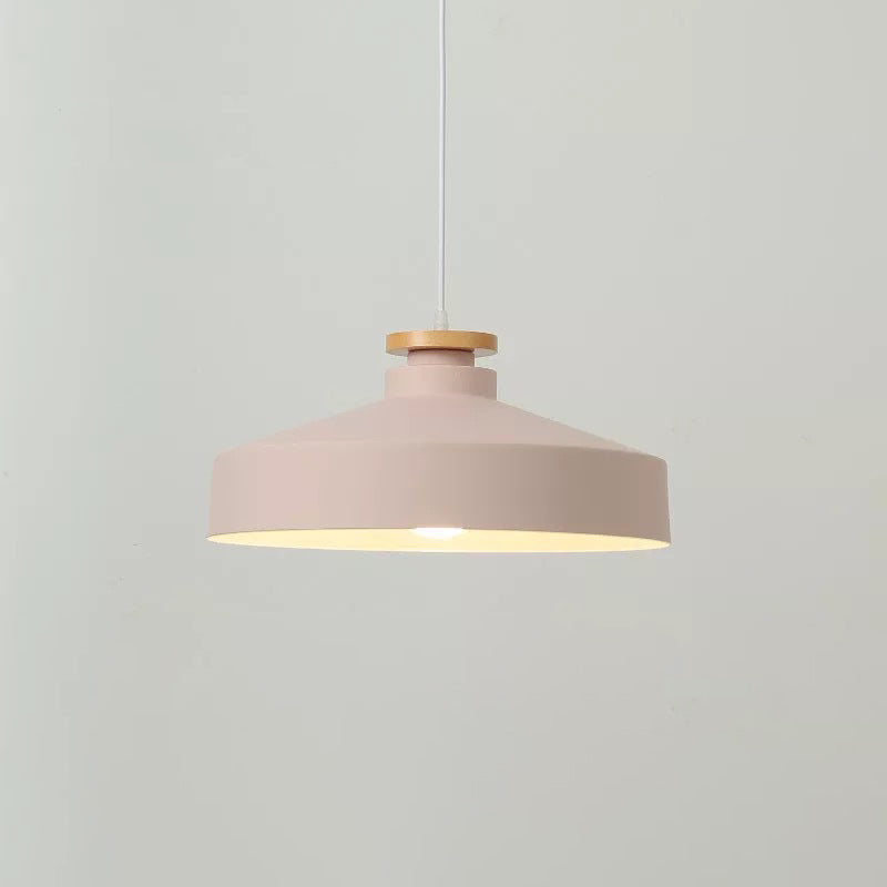 Lampe à suspension en bois de tonneau moderniste avec abat-jour en métal - Luminaire suspendu à 1 ampoule