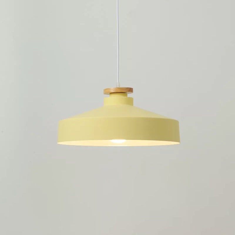 Lampe à suspension en bois de tonneau moderniste avec abat-jour en métal - Luminaire suspendu à 1 ampoule