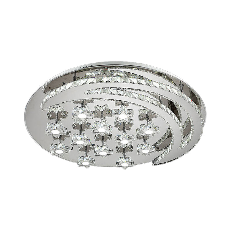 Plafonnier contemporain chromé avec motif lune et étoile en cristal transparent - Lampe LED près du plafond
