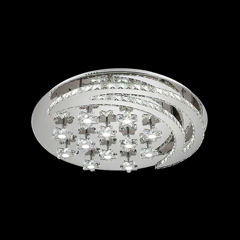 Plafonnier contemporain chromé avec motif lune et étoile en cristal transparent - Lampe LED près du plafond