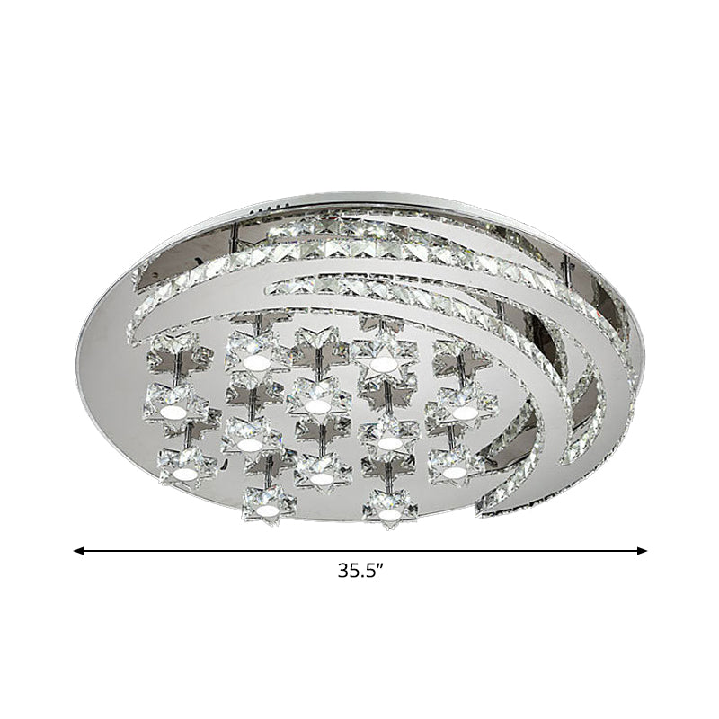 Plafonnier contemporain chromé avec motif lune et étoile en cristal transparent - Lampe LED près du plafond