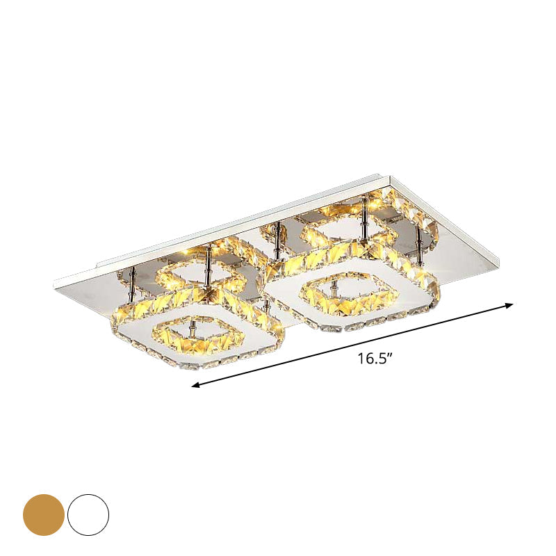Modern LED Crystal Flush Mount Ceiling Light with Beveled Square Design for Corridor, Chrome Finish