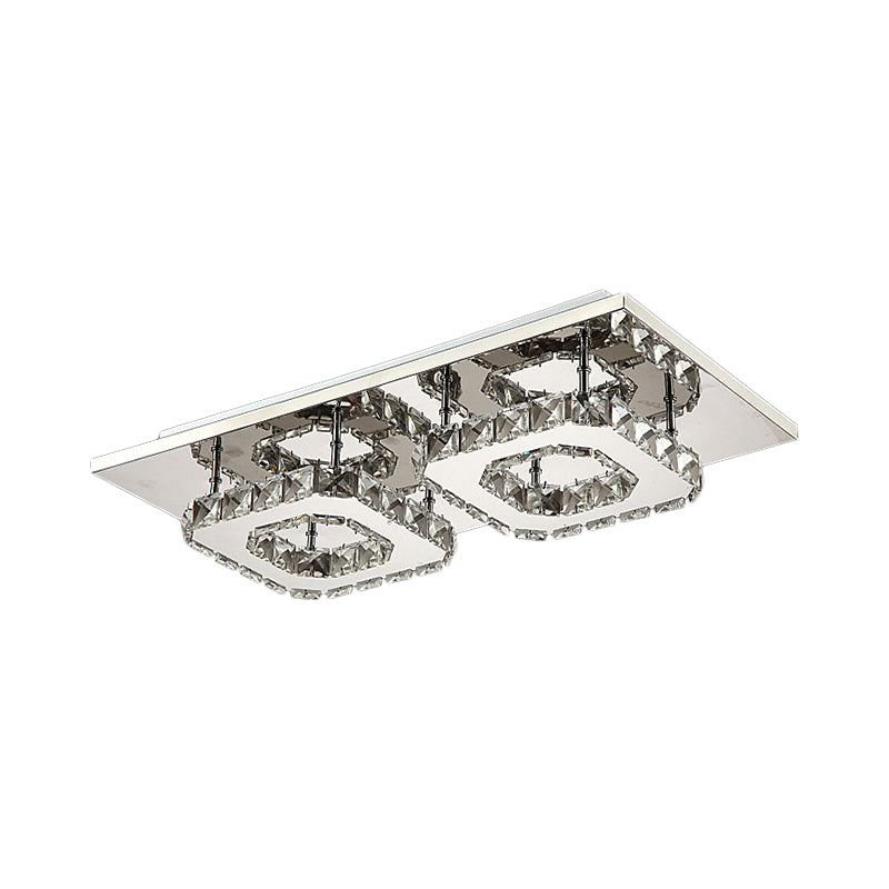 Modern LED Crystal Flush Mount Ceiling Light with Beveled Square Design for Corridor, Chrome Finish