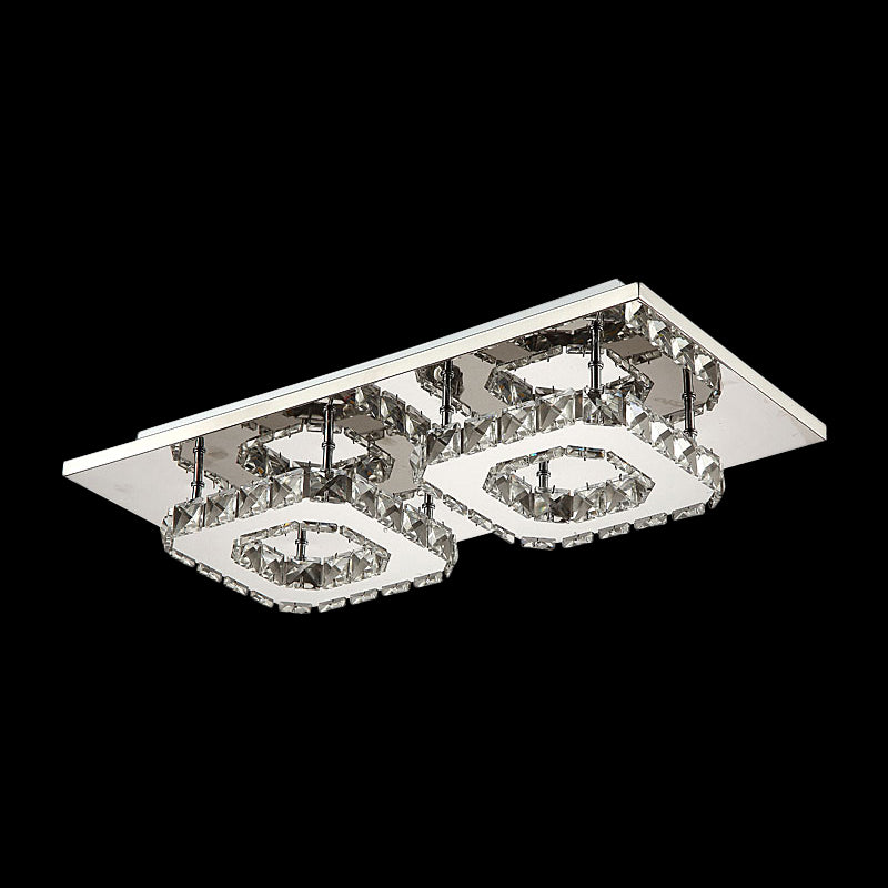Modern LED Crystal Flush Mount Ceiling Light with Beveled Square Design for Corridor, Chrome Finish